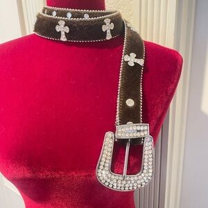 Genuine Leather Cross Rhinestone Belt
